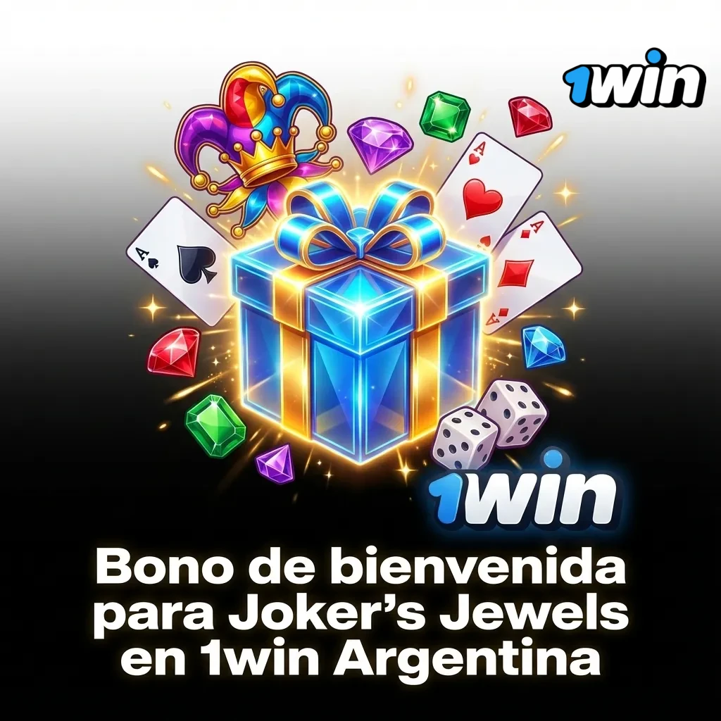 Banner de bono de bienvenida 1win Argentina para jugar Joker's Jewels online con dep&oacute;sito m&iacute;nimo y rollover obligatorio