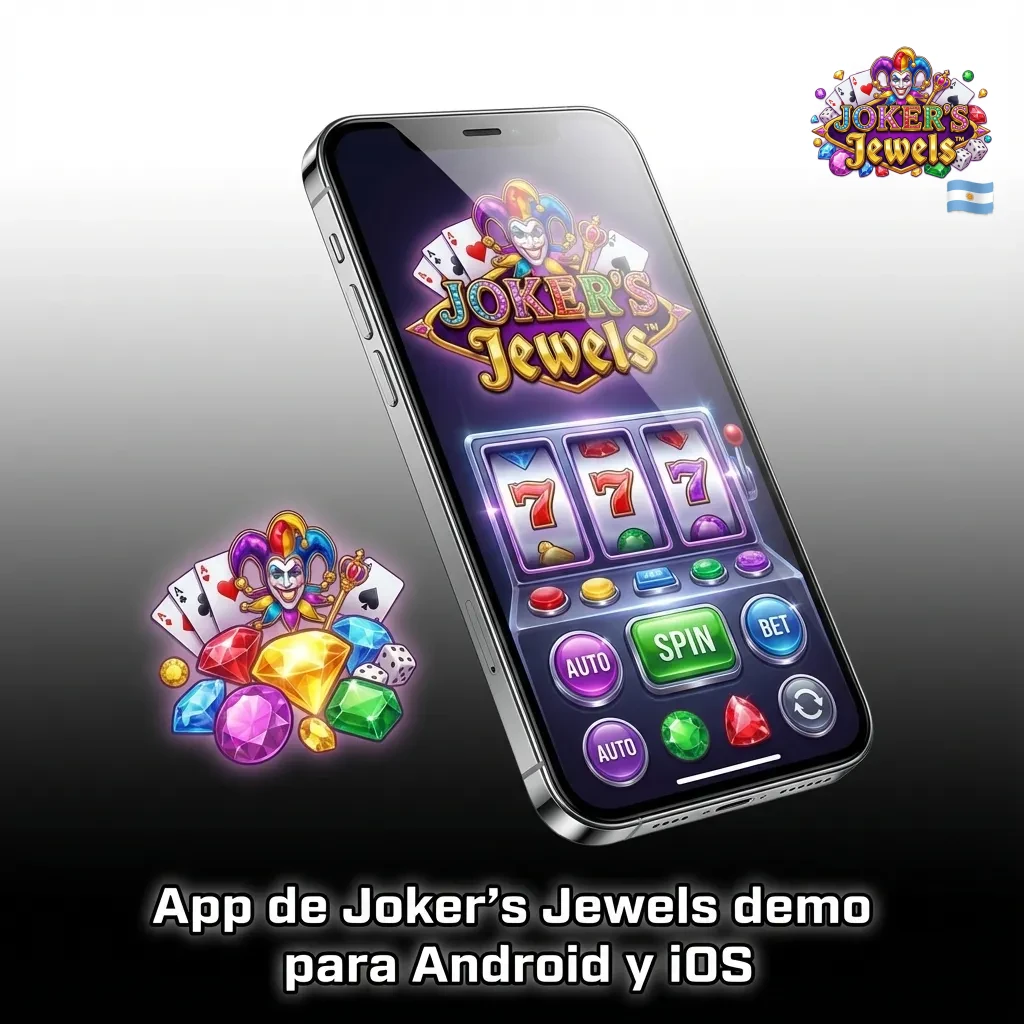 Mano sosteniendo smartphone con la demo de Joker&rsquo;s Jewels abierta en la app de un casino online en la pantalla
