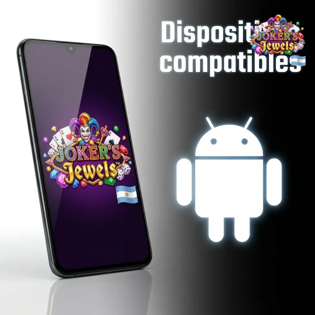 Ilustraci&oacute;n de varios smartphones Android de distintas gamas mostrando la app de casino y el juego Joker&rsquo;s Jewels funcionando