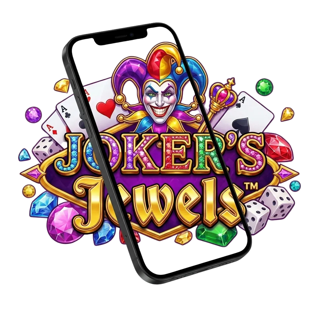 Celular mostrando la tragamonedas Joker&rsquo;s Jewels con bonos y dinero real en una app de casino argentina