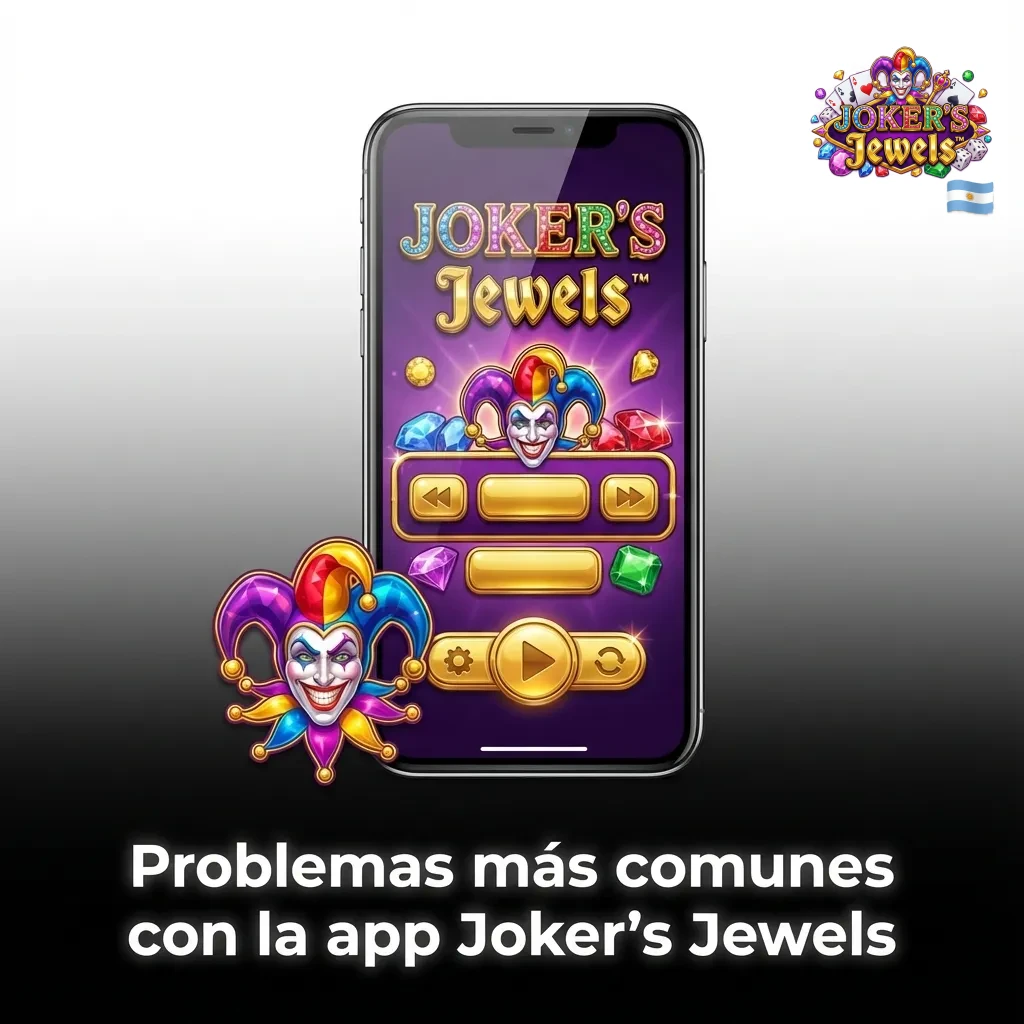 Ilustraci&oacute;n de app Joker's Jewels en smartphone con lista de problemas comunes y soluciones en espa&ntilde;ol